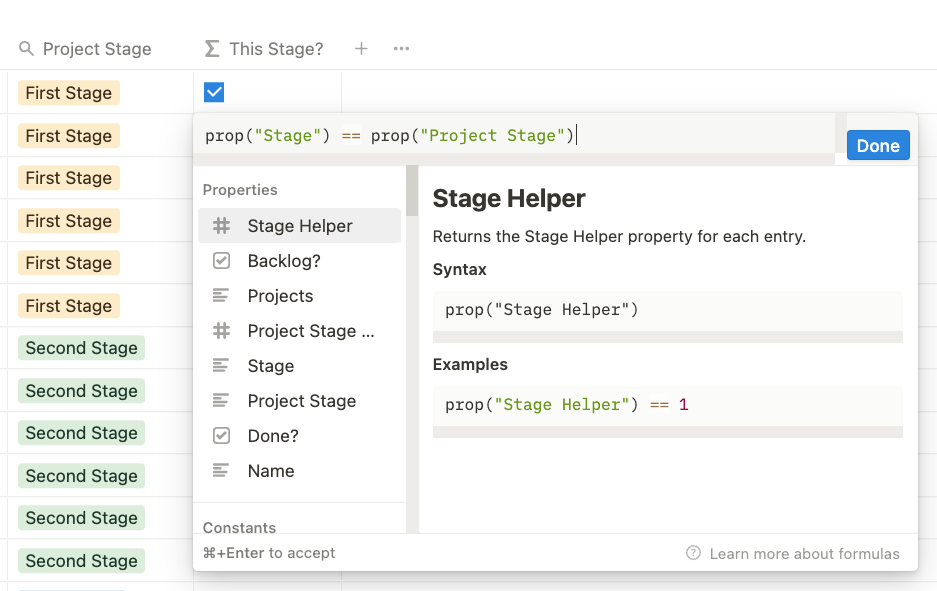 Stage-dependant project management in Notion