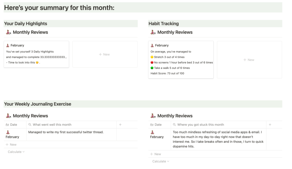 Monthly Reviews in Notion
