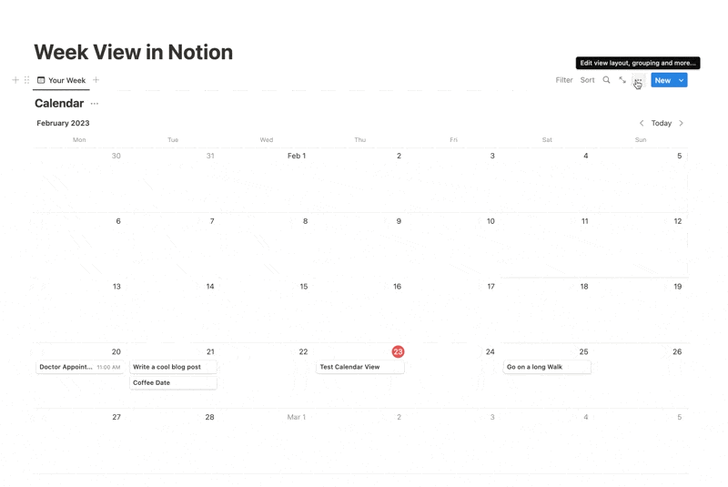 How to switch to Week View in Notion