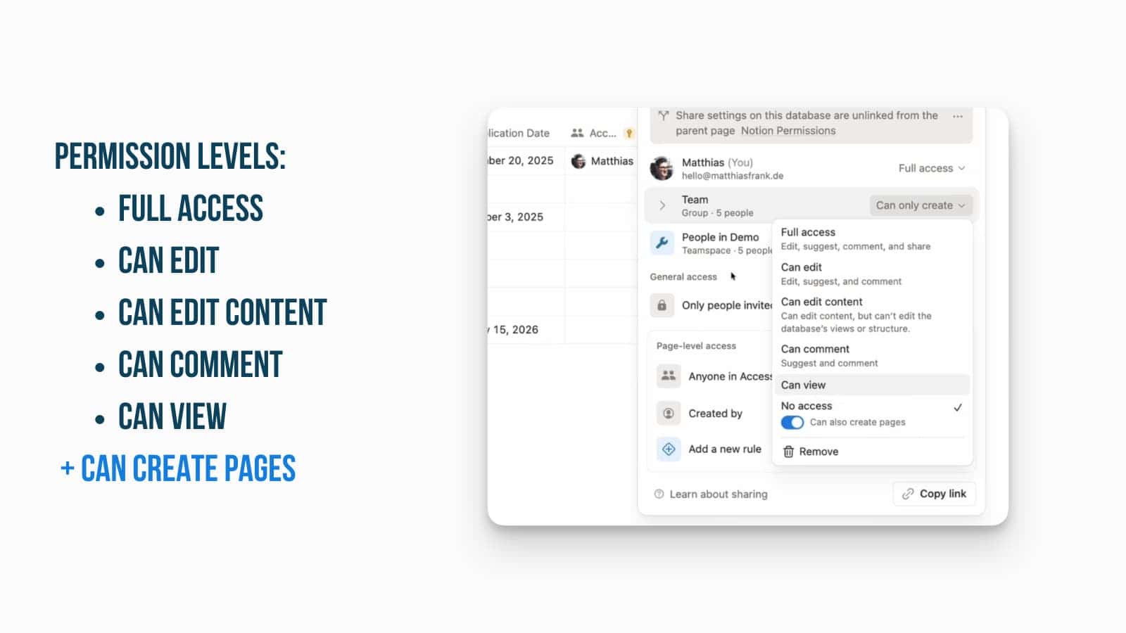 can create pages as a new notion database permission