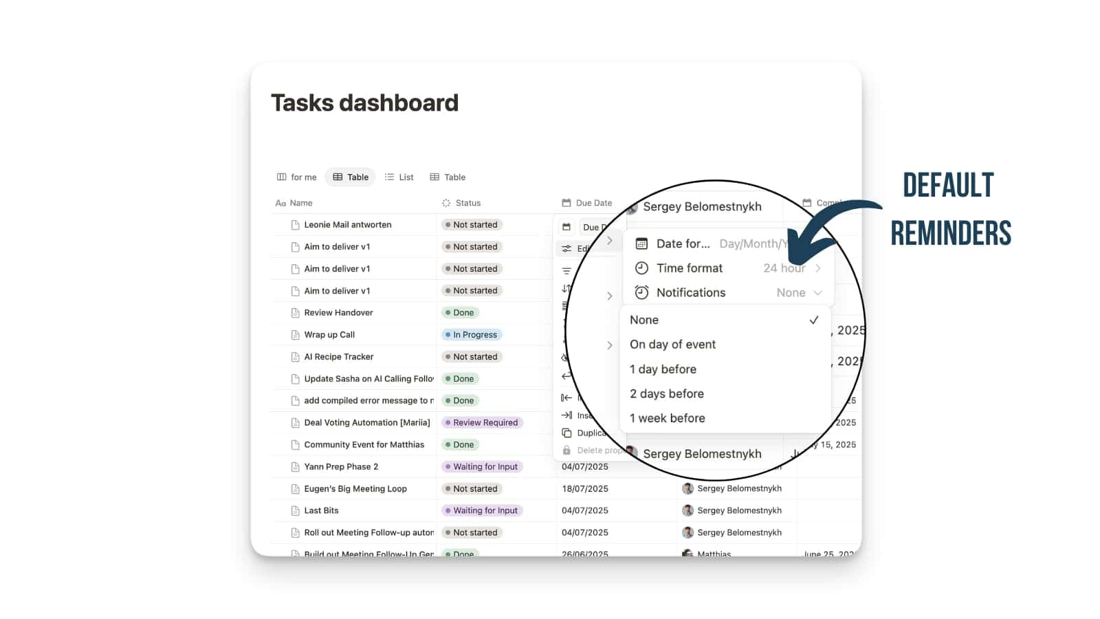 Default Reminders to Date Columns