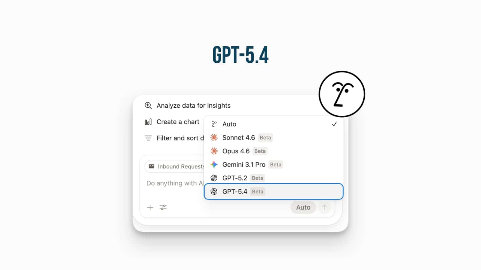 Notion AI model selector dropdown highlighting the new GPT-5.4 model integration