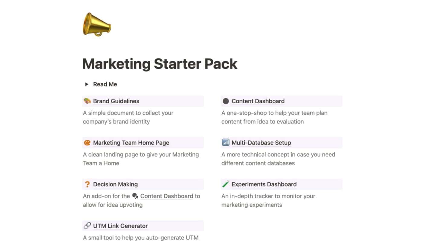 Marketing Team Dashboard Free Notion Template