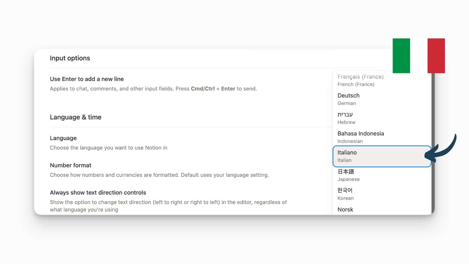 Notion Added Italian Language