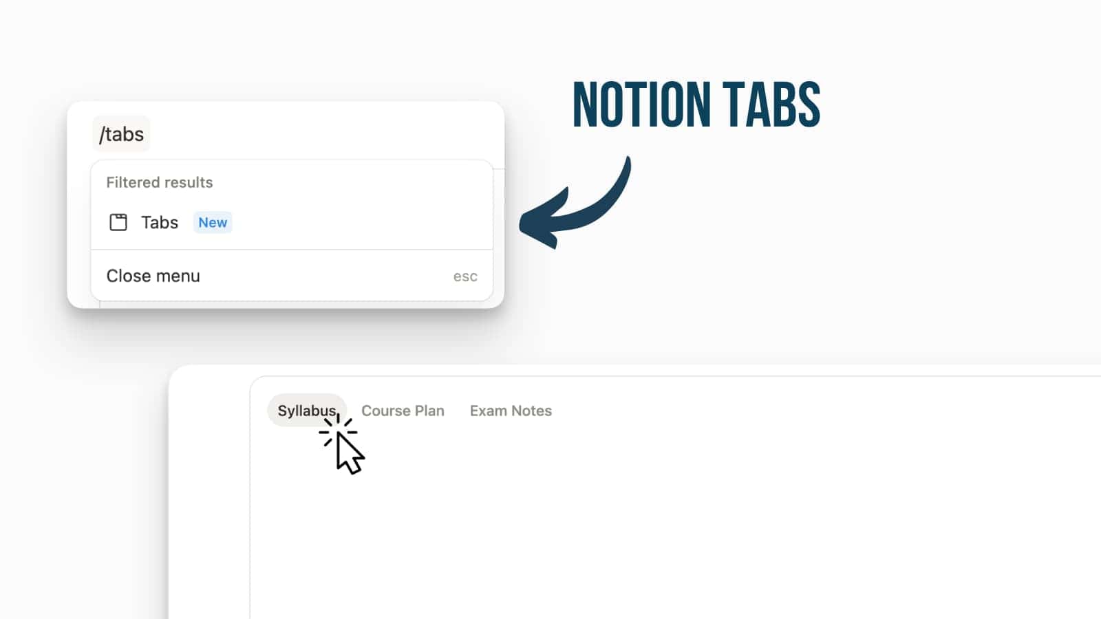 Notion page showing the new Tabs block for horizontal content organization