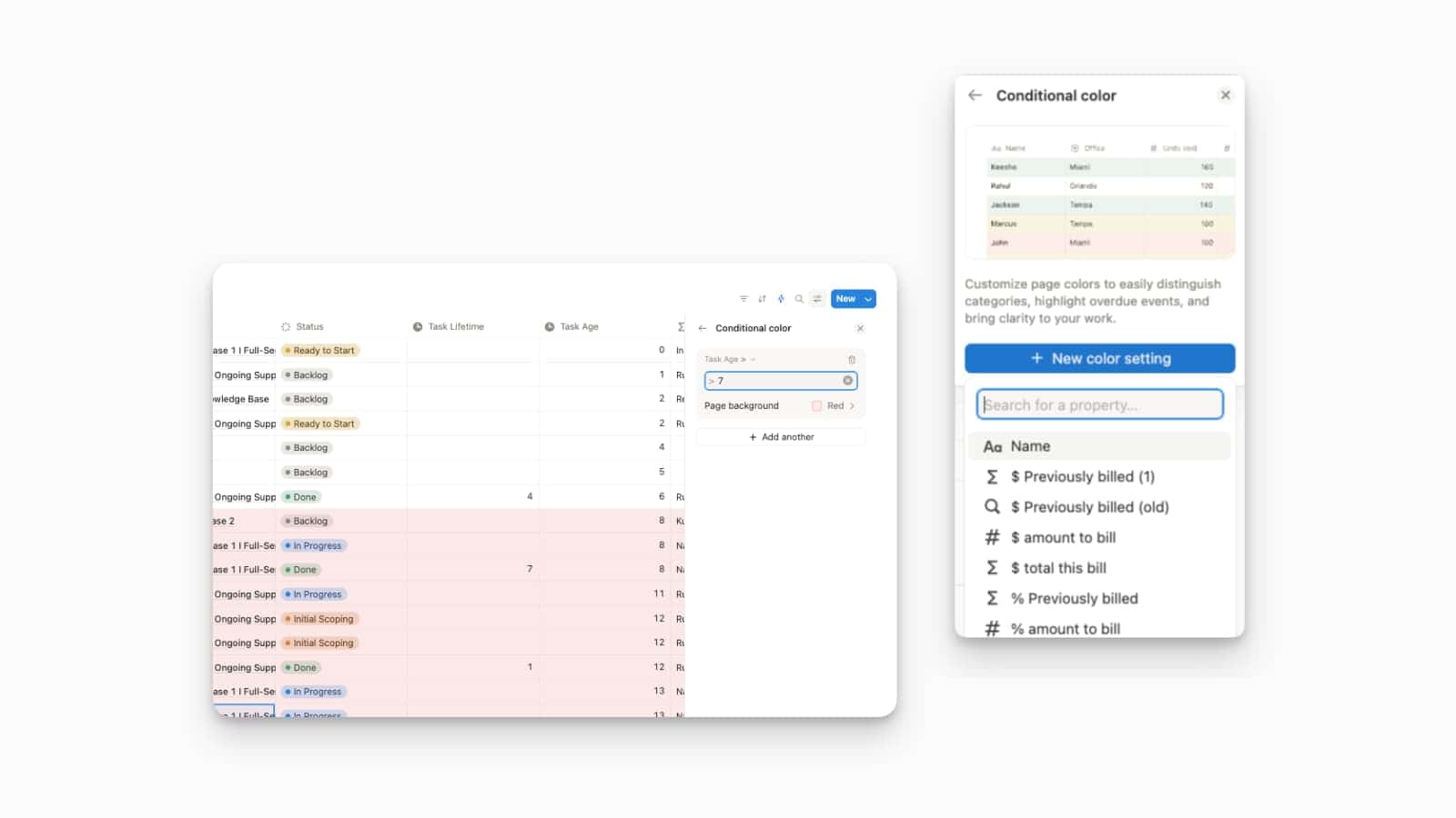 Notion database conditional coloring with formula properties