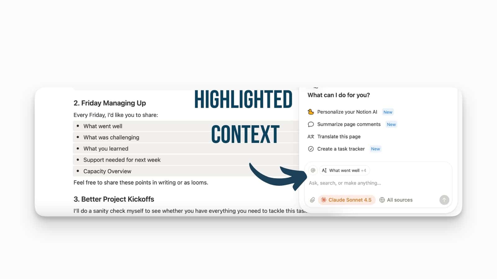 Highlighted Text in Notion Provides Additional Context to AI Agent