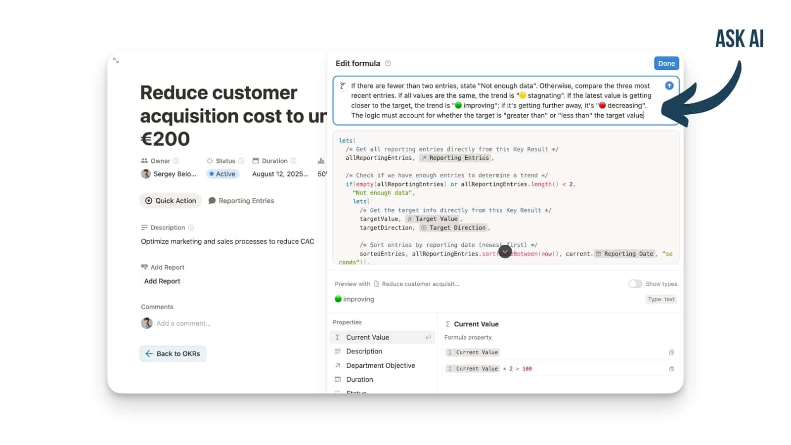 Notion AI supports Notion Formulas