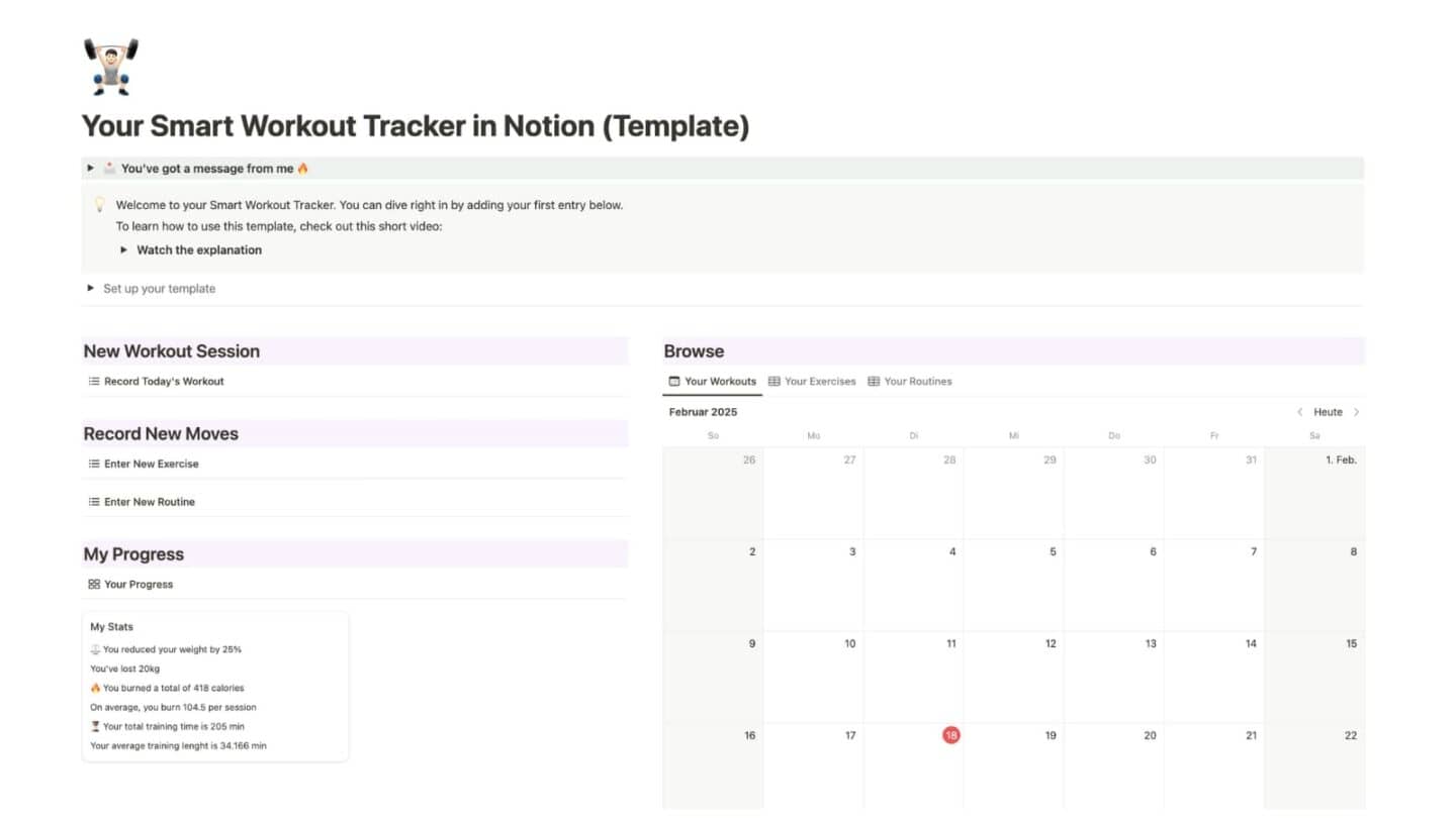 Notion Workout & Fitness Tracker Free Template