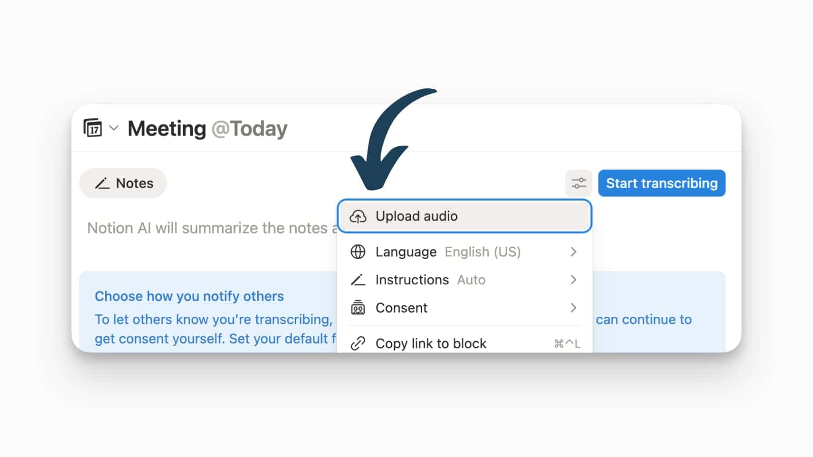 Upload Audio to Meeting Notes