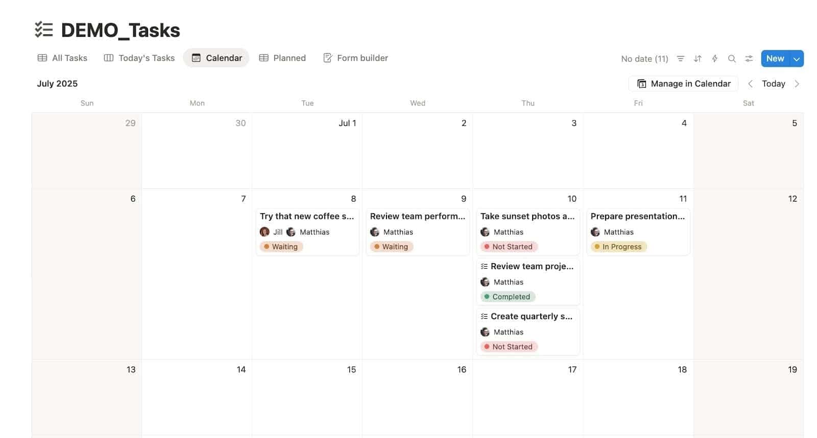 calendar view database in Notion