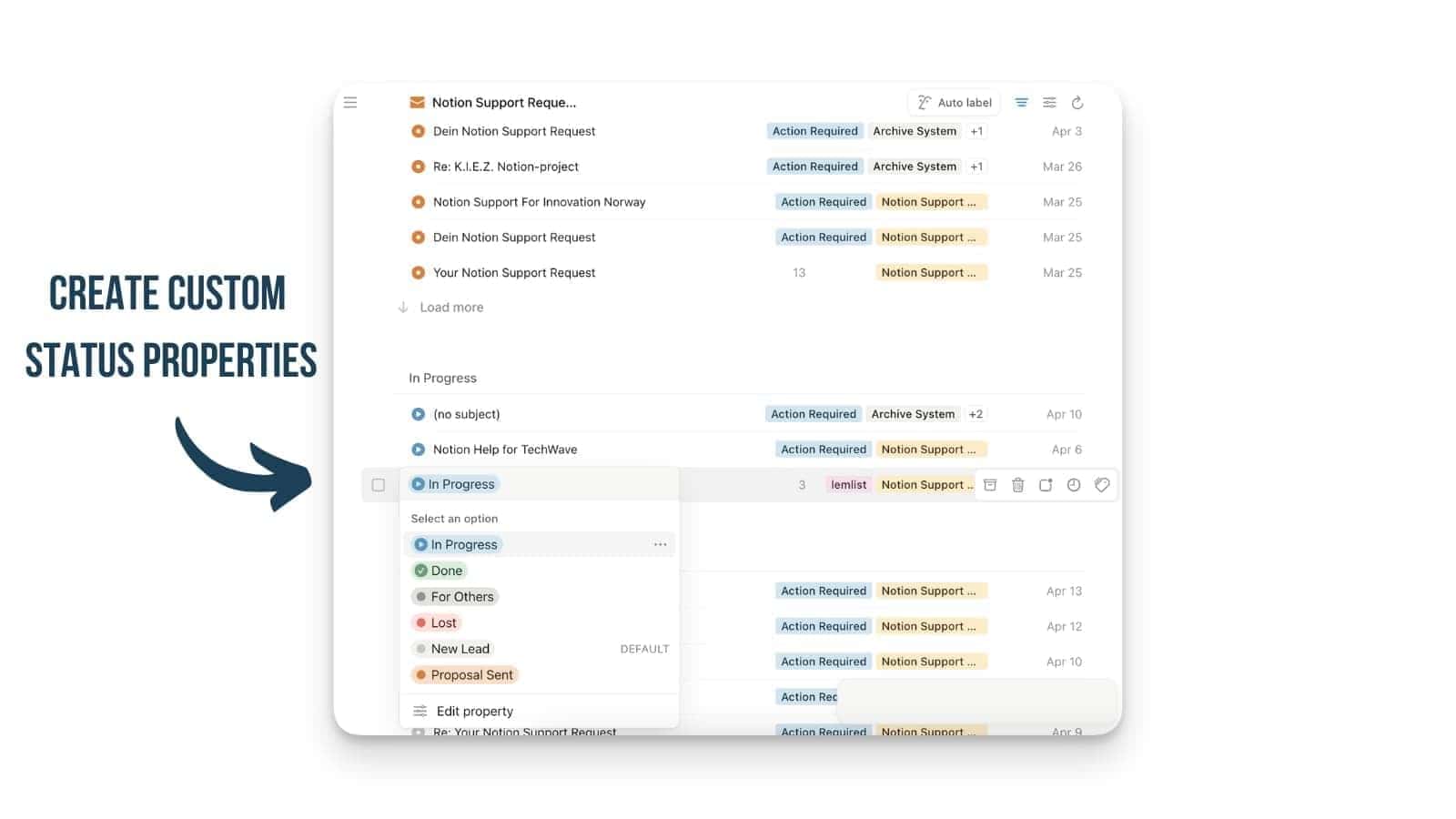 Create Custom Status Properties in Notion Mail