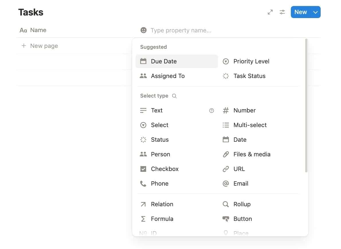 Customising database properties in Notion