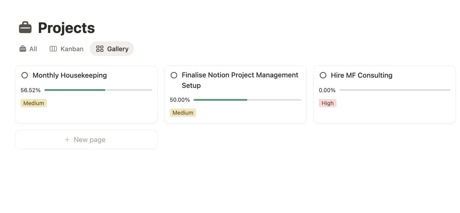 gallery view database in Notion