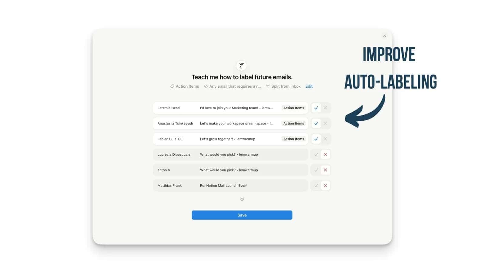 Comparison of Notion Mail AI labels and Rules used for email filtering