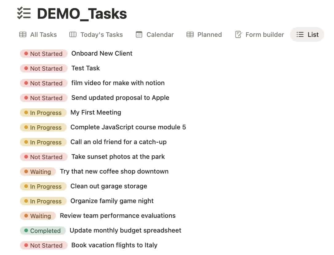 list database view Notion