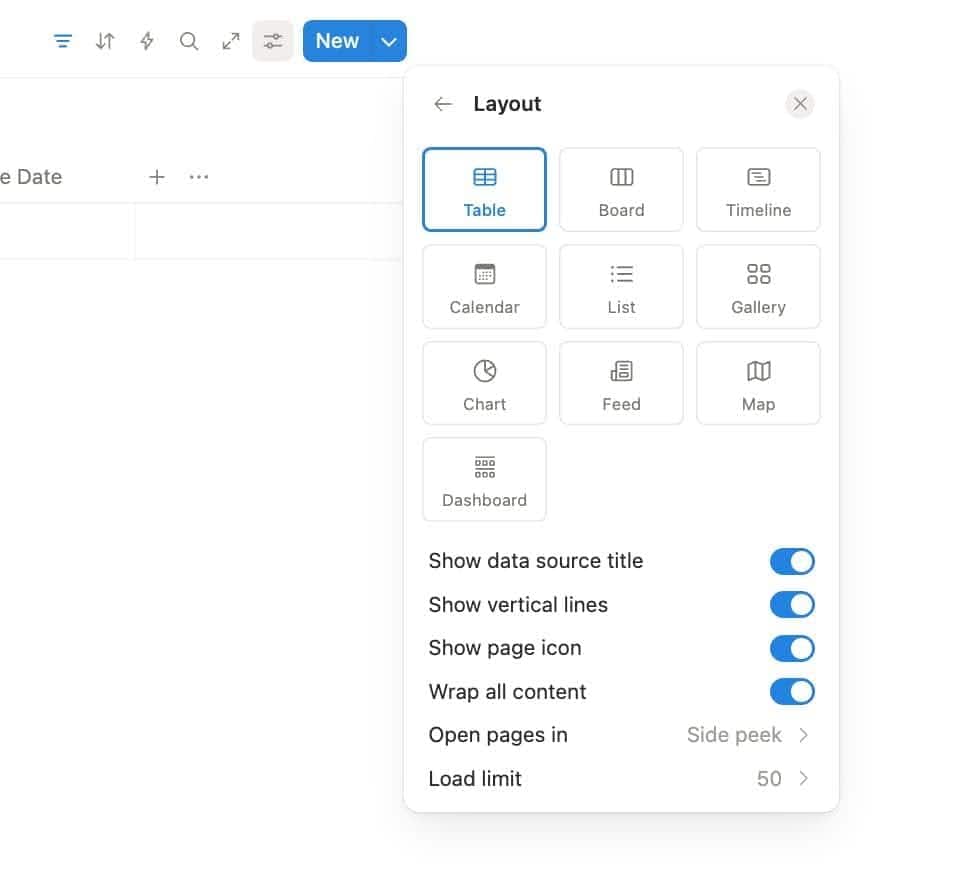 Creating database views in Notion