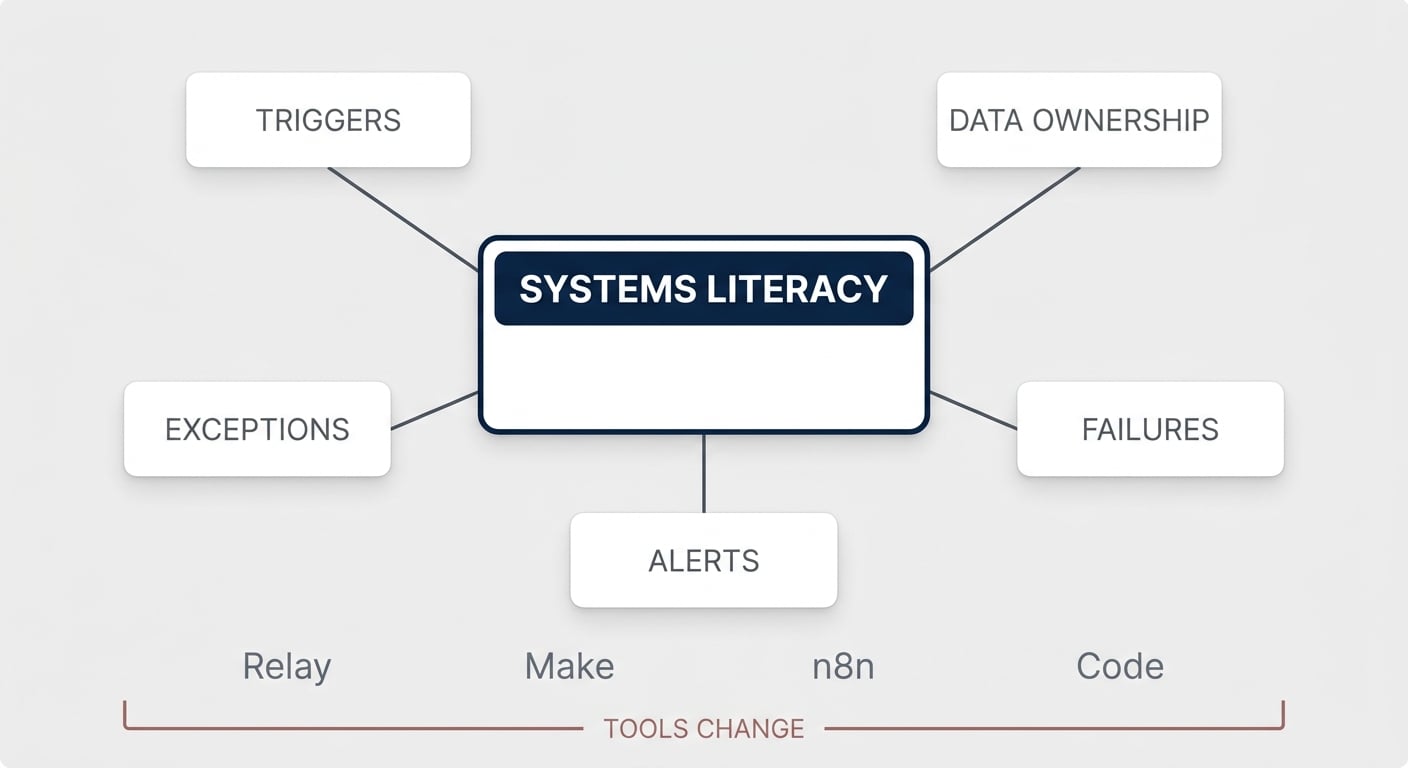 Systems literacy remains durable while implementation tools change.