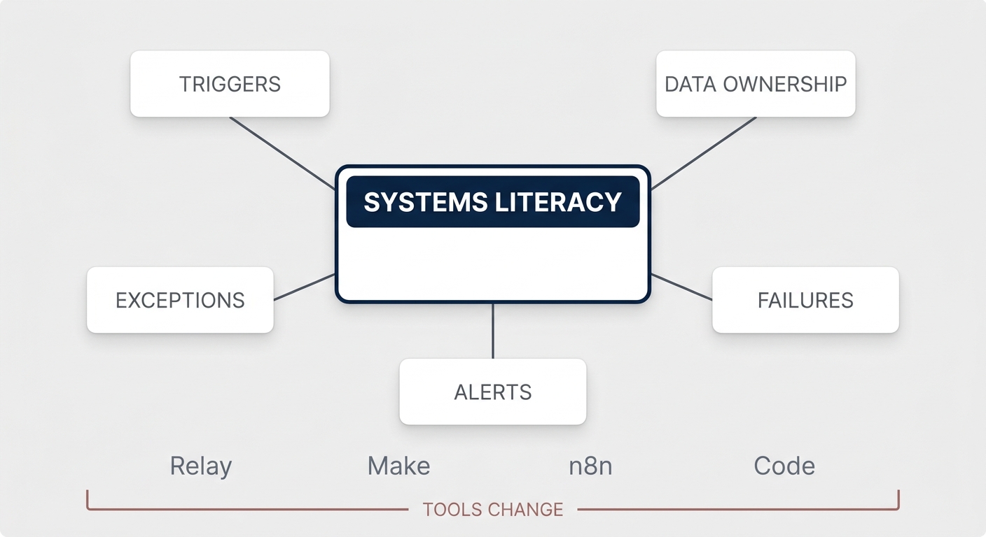 Systems literacy remains durable while implementation tools change.